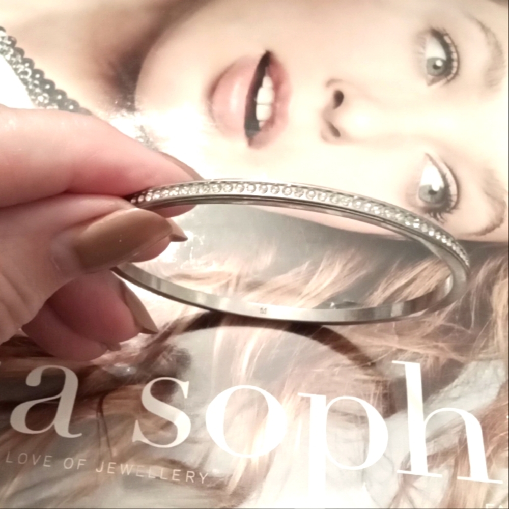 Lia Sophia Crystal Bling Matte Silver Bangle M